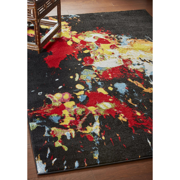 Wrought Studio Andreasen Abstract Black/Red/Yellow Area Rug & Reviews